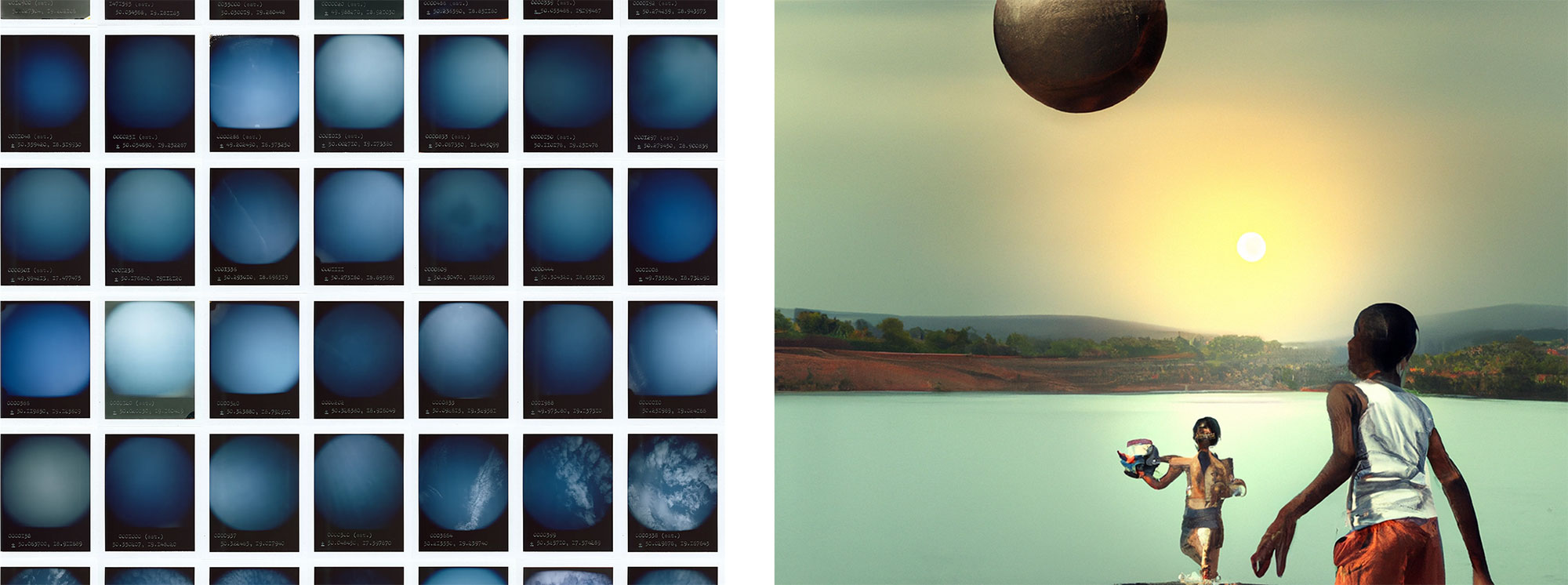 photo &copy; Anton Kusters, Left: The Blue Skies Project; Right: AI-generated image, Fred Ritchin 